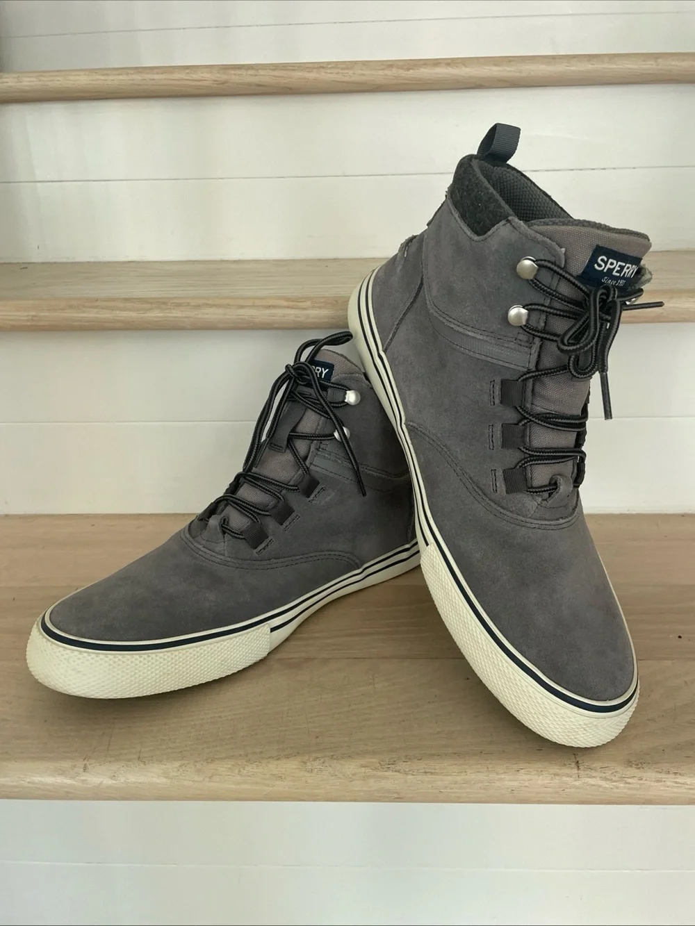 Sperry Top-Sider Sneakers Sz 11.5M Striper Storm Waterproof High Top Gray Suede